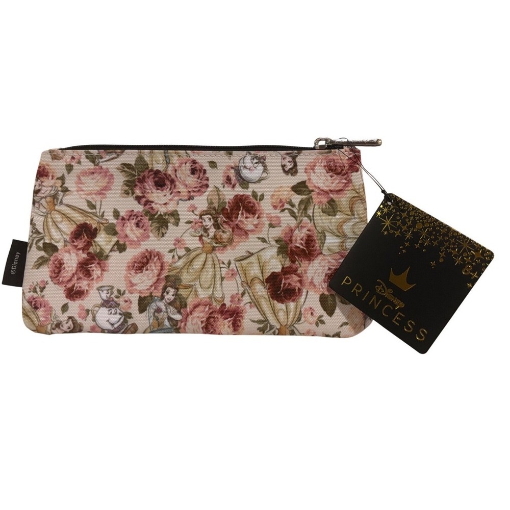 Loungefly Disney Princess Belle Floral Pencil Case Pouch NWT Cream Pink NEW